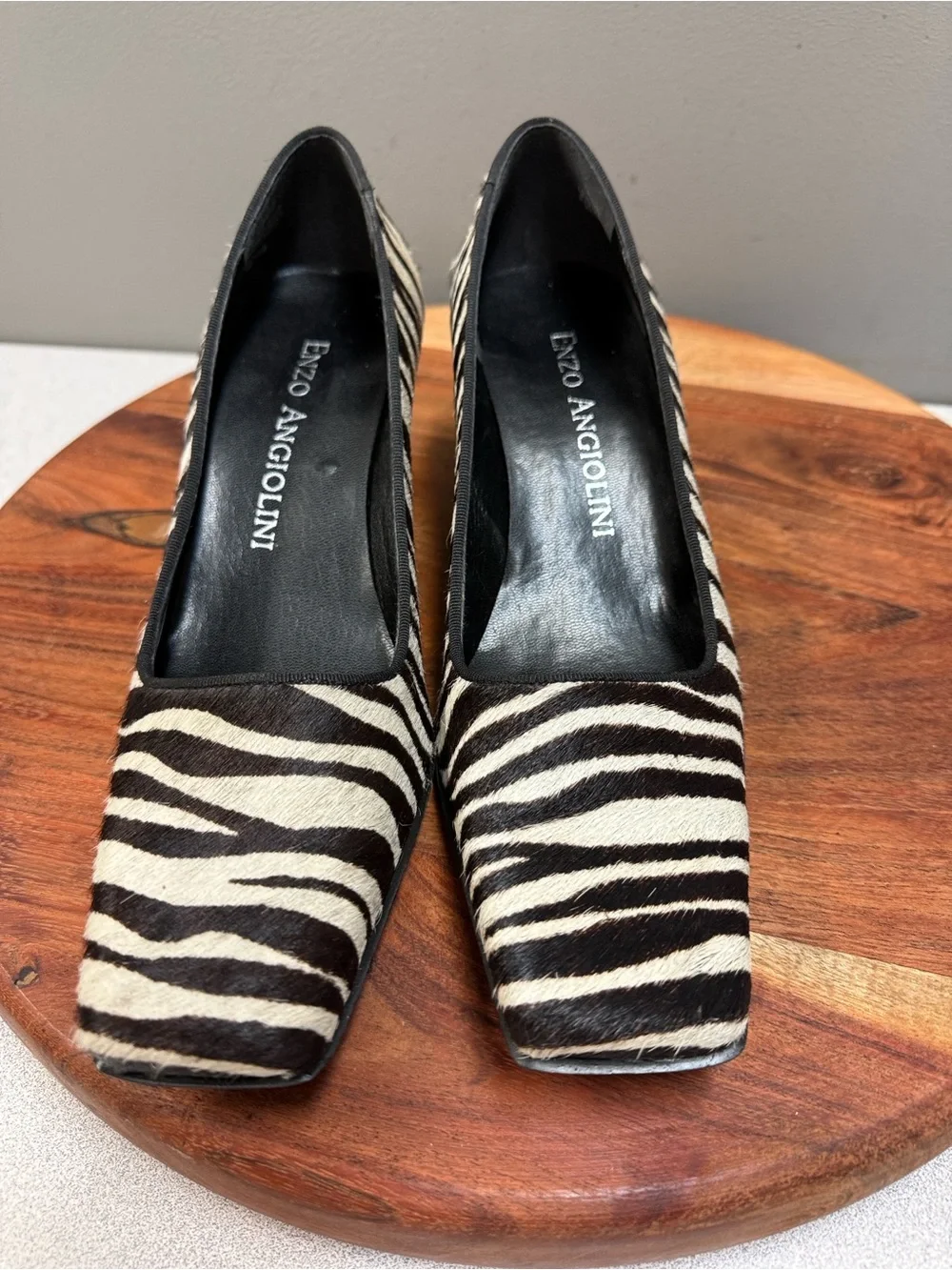 Enzo Angiolini Zebra Print Pumps in Black and Cream